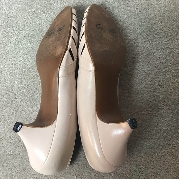 Pappagallo Leather Open Toe Heels Spain Pale Pink Size 7 Vintage - Picture 9 of 12